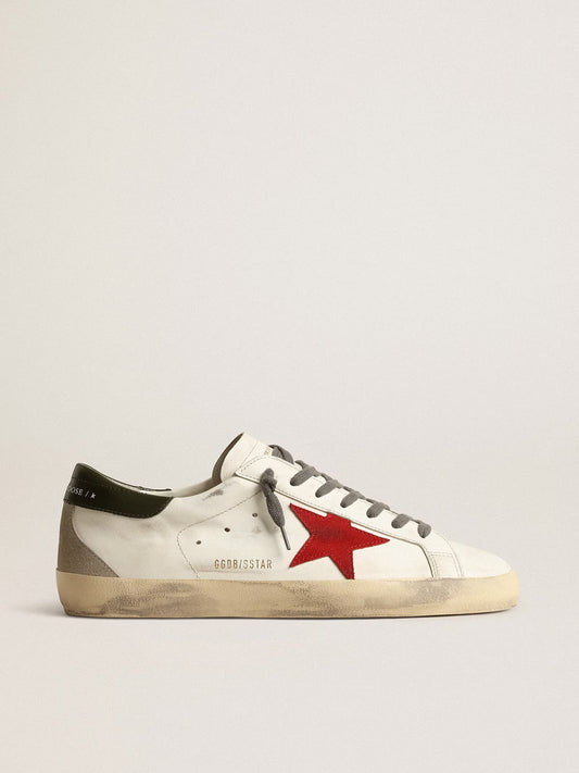 Super-Star Uomo con stella in suede rosso e talloncino in pelle verde "ULTIMI PEZZI"