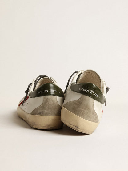 Super-Star Uomo con stella in suede rosso e talloncino in pelle verde "ULTIMI PEZZI"
