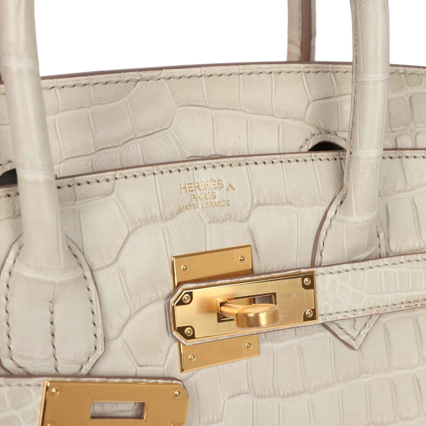 Pre-owned Hermes Birkin 30 Beton Matte Porosus Crocodile Gold Hardware