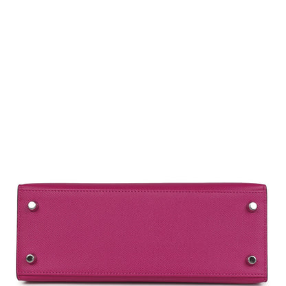 Pre-owned Hermes Kelly Sellier 25 Rose Pourpre Epsom Palladium Hardware