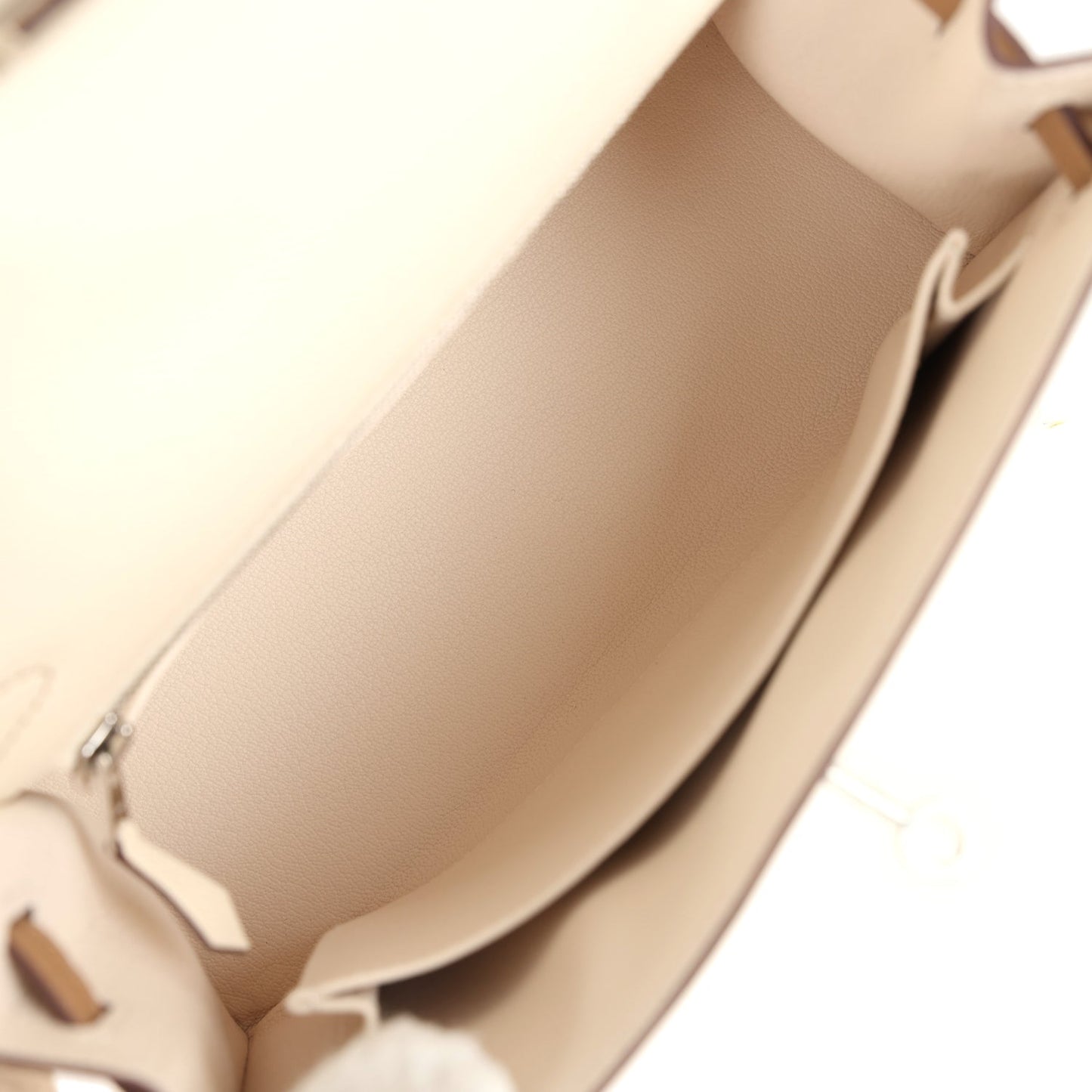 Hermes Kelly Sellier 25 Tri-Color Nata, Gris Meyer and Chai Epsom Palladium Hardware