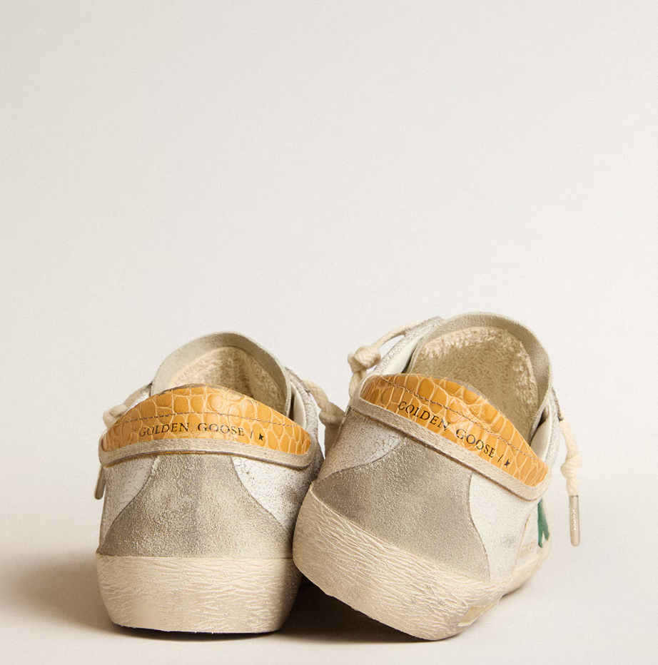 Super-Star con stella in suede verde e talloncino in pelle cocco gialla "ULTIMI PEZZI"