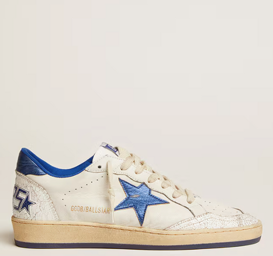 Ball Star Donna in nappa bianca con stella e talloncino in pelle laminata bluette "ULTIMI PEZZI"
