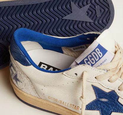 Ball Star Donna in nappa bianca con stella e talloncino in pelle laminata bluette "ULTIMI PEZZI"