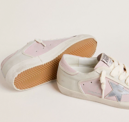 Super-Star LTD in pelle rosa con stella in pelle laminata argento e talloncino in pelle rosa