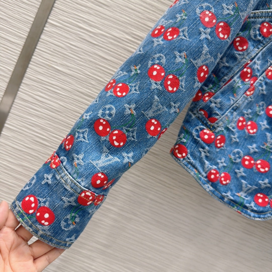 LV 25 Cherry Denim Jacket Blue Cotton