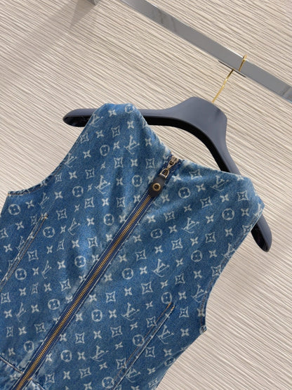LV 25 Both Muscular Soft Denim Vest Dress Blue Cotton