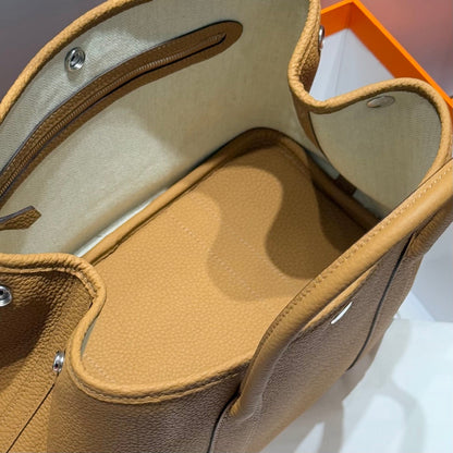 Hermes Garden Party 30cm Milk Tea Silver Buckle Calfskin 255793