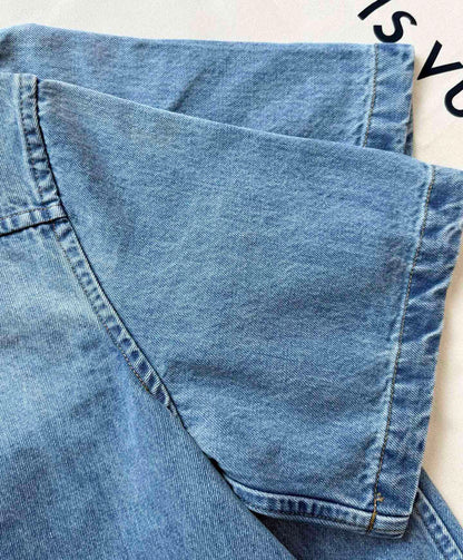 LV 25 Denim Pocket Embroidered Short Sleeve Shirt Blue Cotton